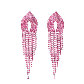 Fashionable Coral-Colored Diamond Earrings Trendy Style Girl's Sparkling Crystal Studs Rhinestones Copper Jewelry for Weddings