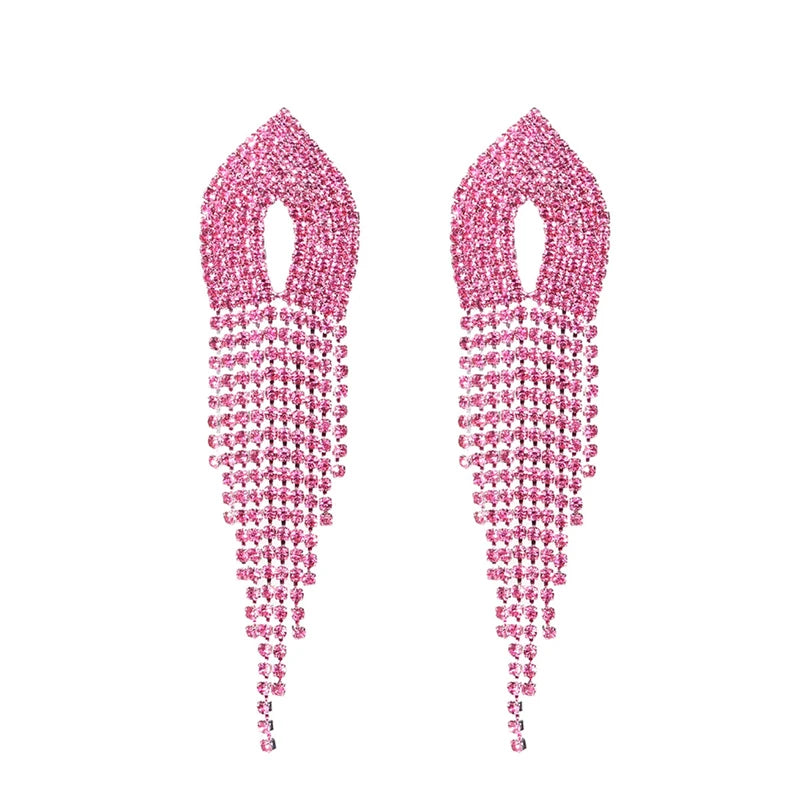 Fashionable Coral-Colored Diamond Earrings Trendy Style Girl's Sparkling Crystal Studs Rhinestones Copper Jewelry for Weddings