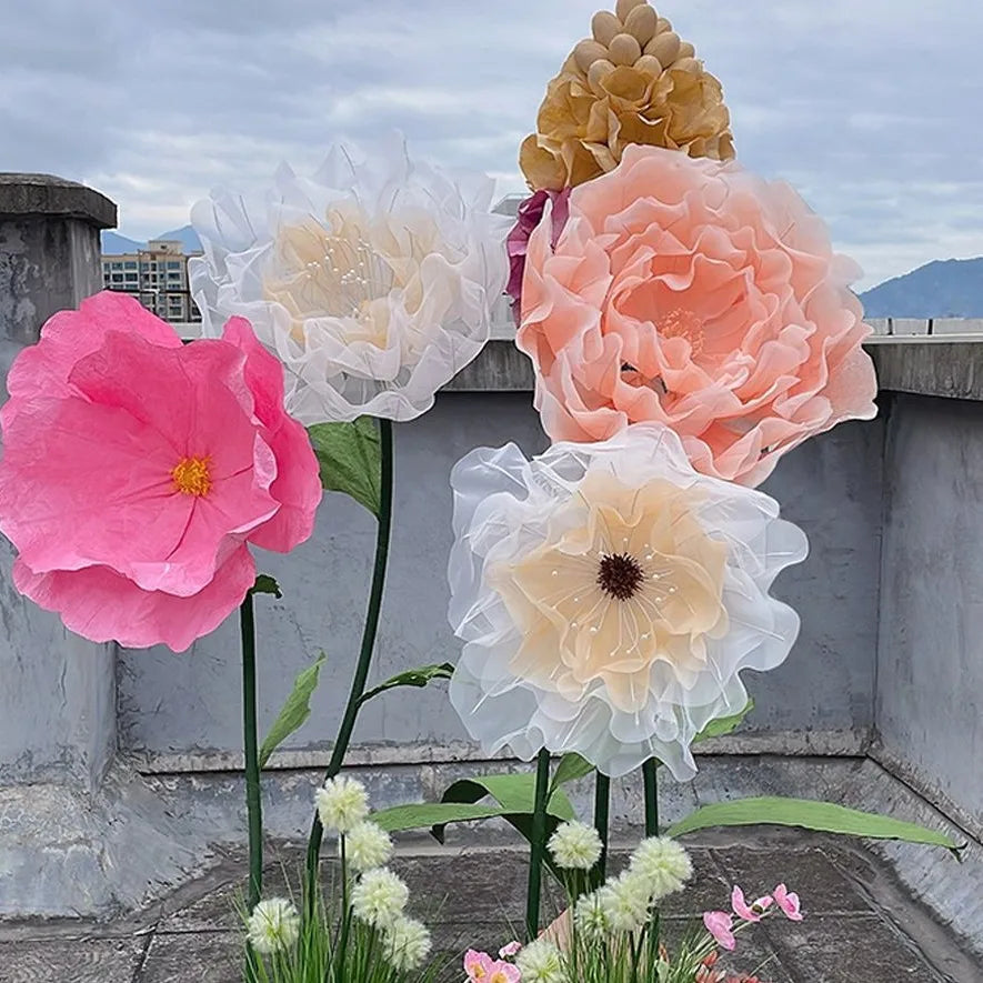 Mechanical Opening/Closing Silk Screen Floral Guide Simulated Wedding Arrangement Bouquets for Shopping Mall Decor Artificial
