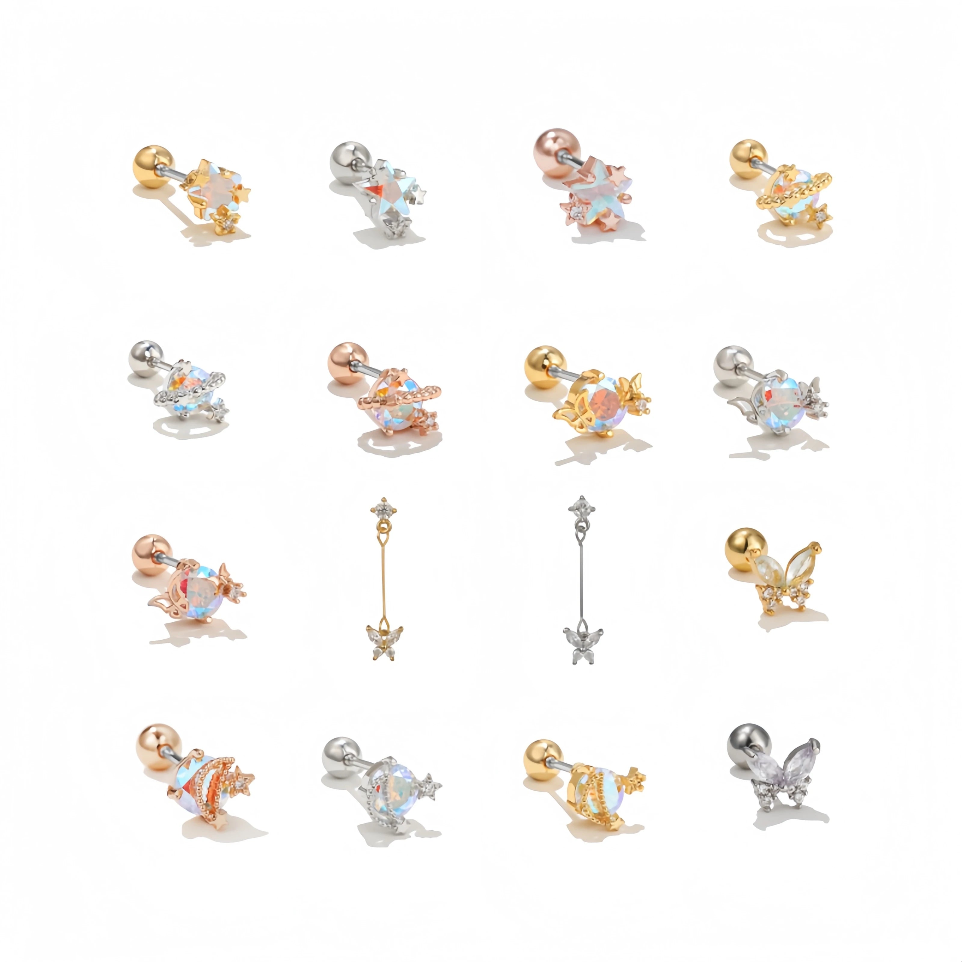 Fashion Dreamy Starry Sky Butterfly Star Moon Ear Bone Nails Screw Piercing Earring Quality Stud Earrings for Girls