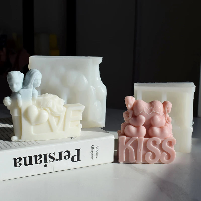 2024 DIY Valentine's Day Couples Silicone Soap Mold Heart Kiss Lover Gifts Eco-Friendly Customized Design Plaster Mold