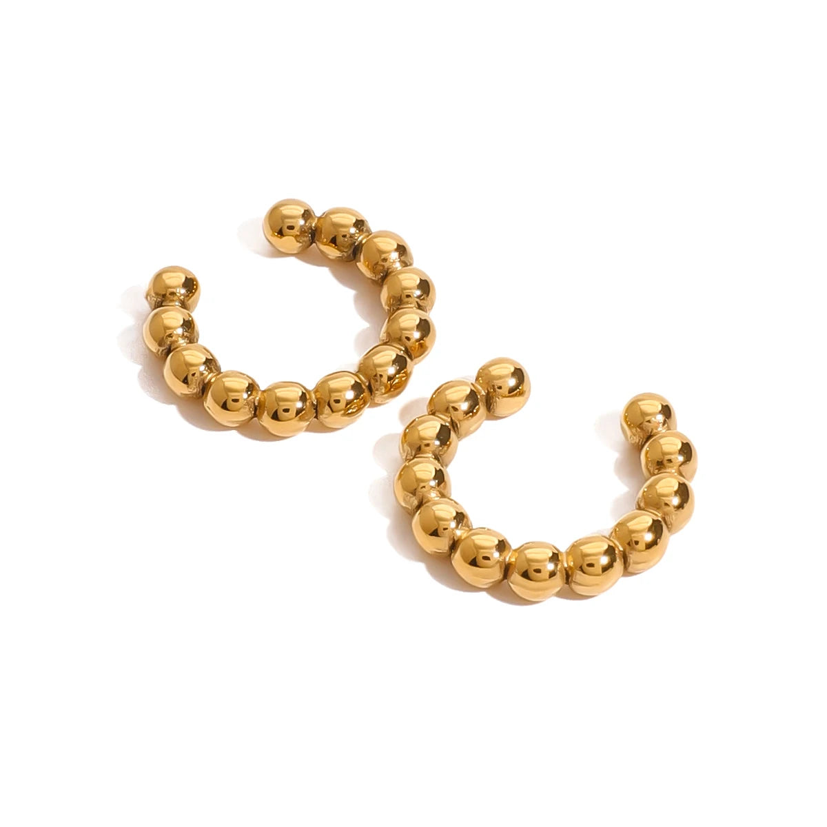 J&D 18k Gold Stainless Steel Minimalist Geometric Ball C-Shape Trendy Pair Clip-On Earrings