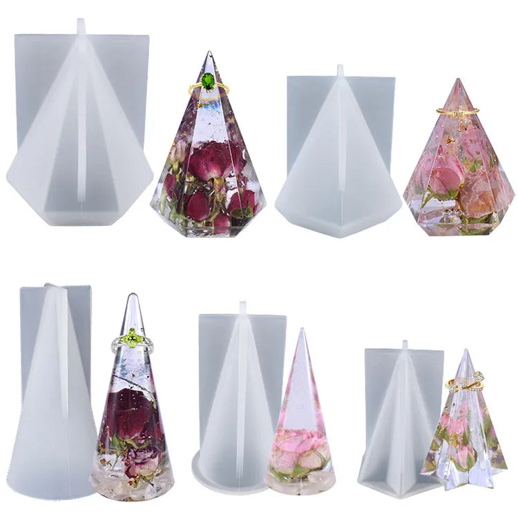 YS Pyramid Geometric Ring Cone Silicone Mold Triangle Crystal DIY Ring Jewelry Display Stand Jewelry Crafts Making Resin  Mold