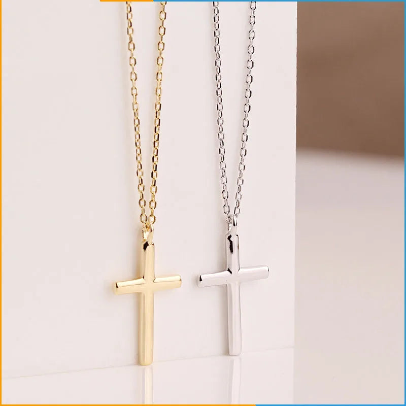 Simple Cross Pendant Gold Plated Over S925 Sterling Silver Cross Necklace