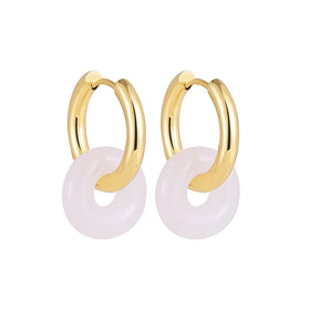 Fashion Temperament Natural Round Stone Earrings Stainless Steel Ear Rings