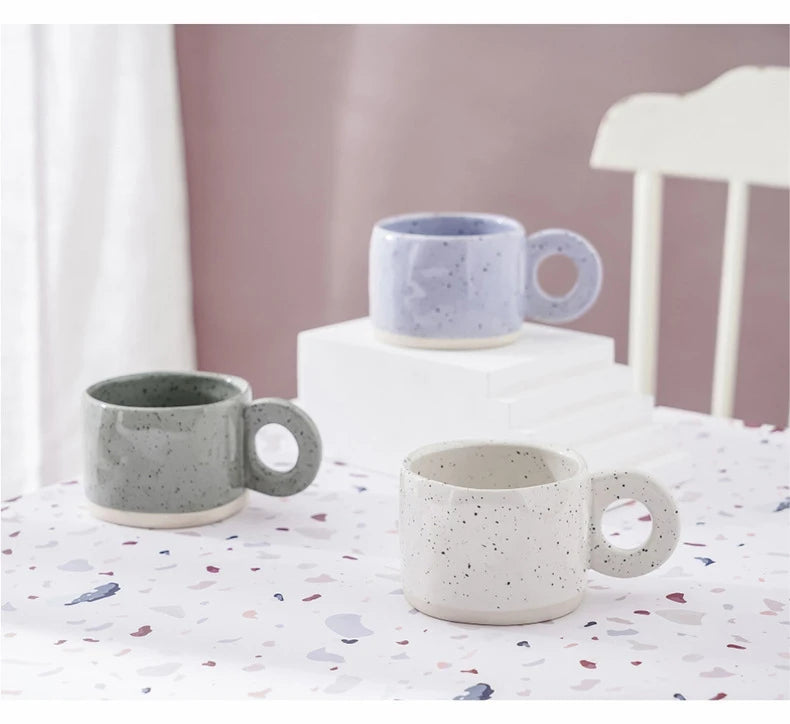 Wholesale Custom Irregular Shape Speckled Handmade Pottery Clay Coffee Mug Cups Handmade Ceramic Mugs
