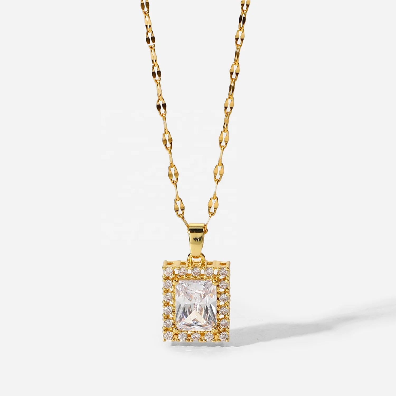 Minos Stainless Steel Necklace Jewelry Gold Plated Pendant Gemstone Necklace White Zircon Necklace for Gift