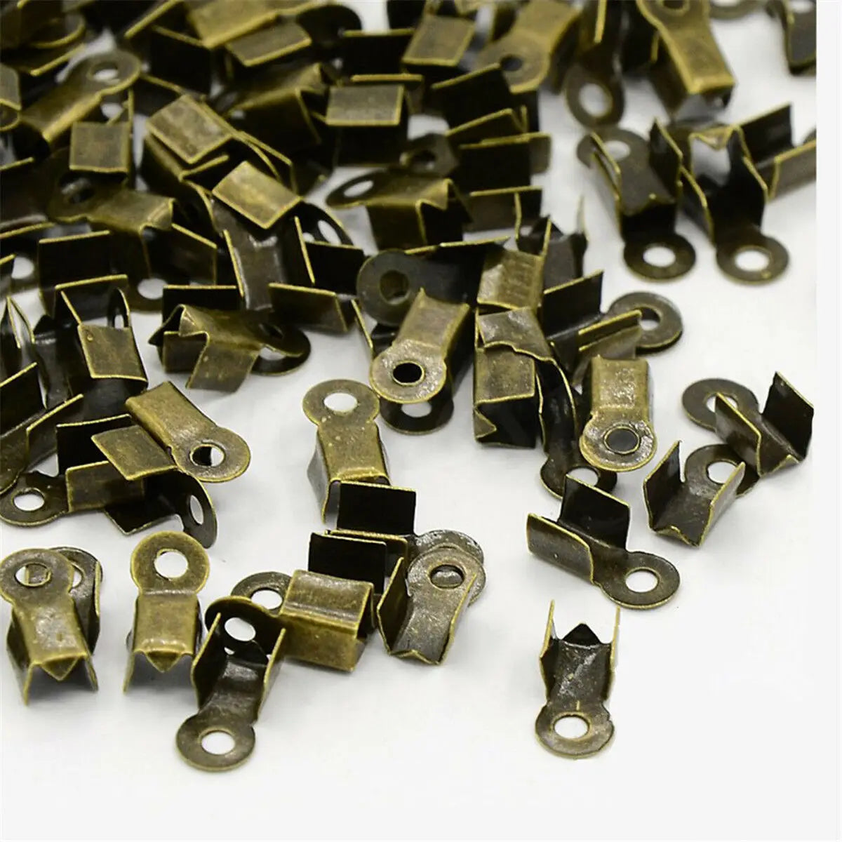 100PC Folding Crimps Clamp Clip Connector Ends Cords for Leather Jewellery DIY Craft Accessories