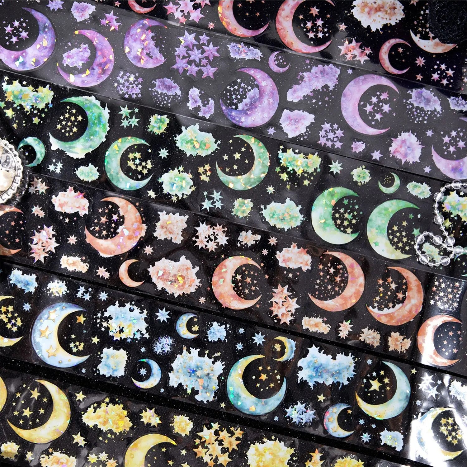 2M/Roll PET Tape Star Vow Series Star and Moon Theme Handbook DIY Material Decoration Loop Stickers