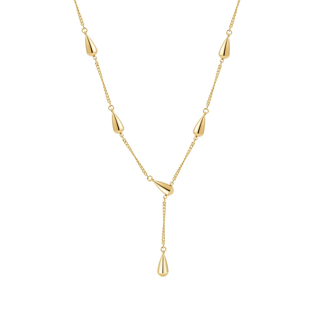 Fashion 18K Gold Plated Stainless Steel Jewelry Y-Shaped WaterDrop Charm Necklace Waterproof for Woman Party Necklace P253550