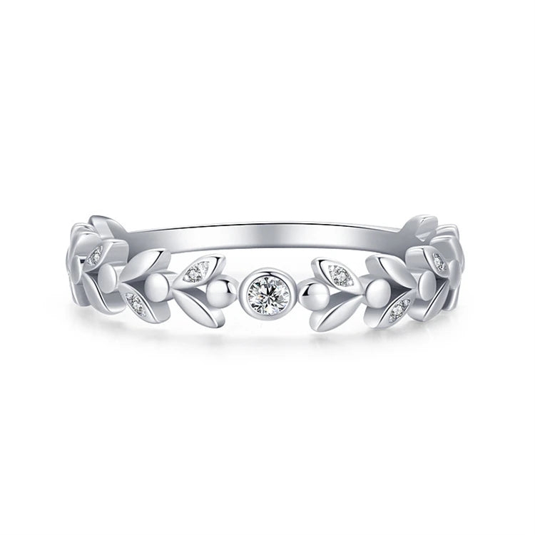 Beautiful Ladies Jewelry 925 Sterling Silver Fashion Zircon Diamond Flower Leaf Rings for Women Girls