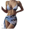 3 Pieces Bikini Set With Skirt Tie Dye String Thong Bathing Suit Women Swimsuit Female Swimwear Beach Wear Swim Lady Summer
