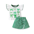 Summer Girls Flying Sleeve Top and Irregular Bow Plaid Skirt