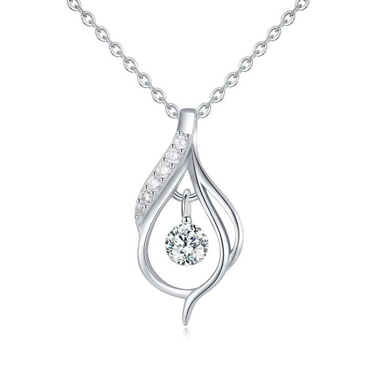 Classic 1 Carat Diamond Eternal Pendant Necklace 925 Sterling Silver Crystal Water Drop Shape Pendant for Women