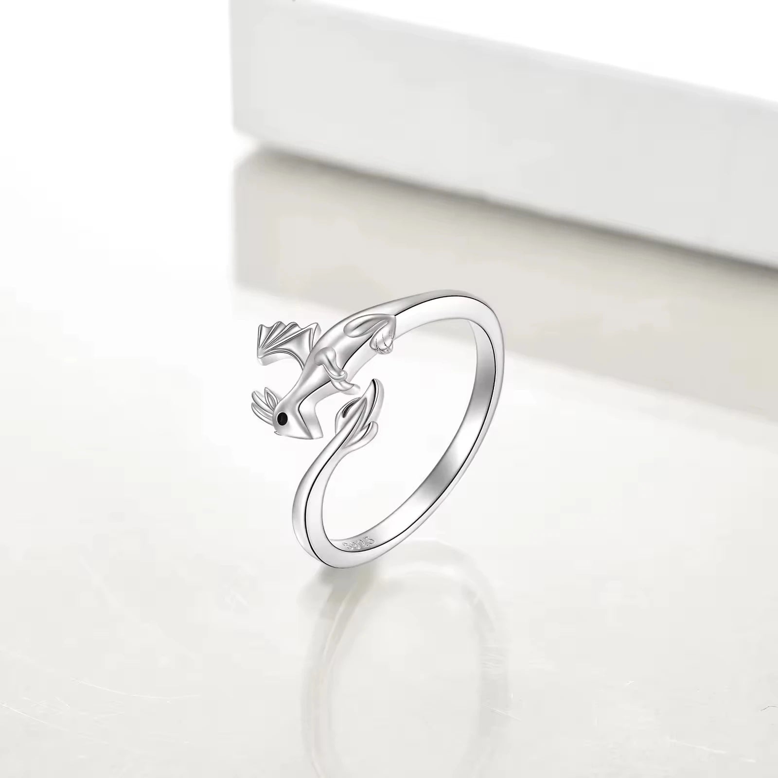 Jurassic Era Animal Jewelry S925 Sterling Silver Rhodium Plated Dinosaur Pterosaurs Open Ring