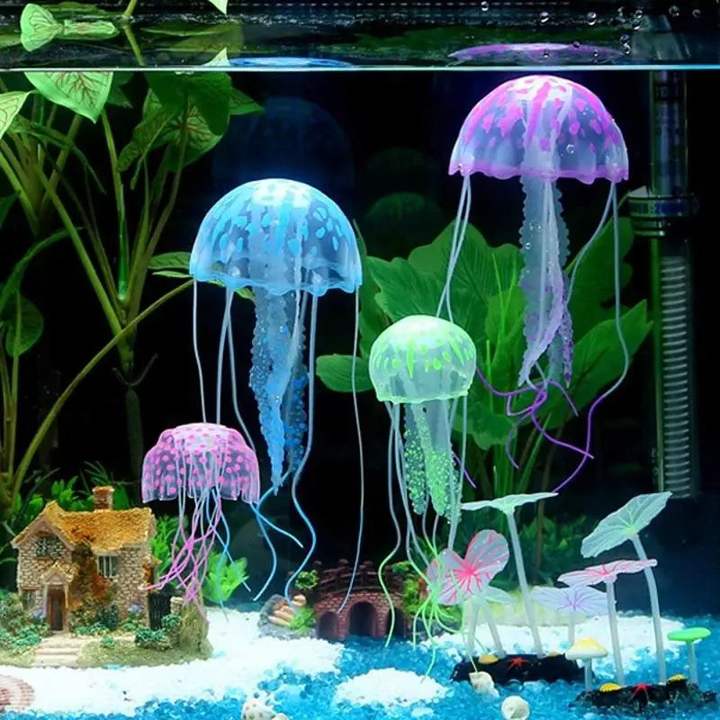 MIDOO MIDOO-A113 Fish Tank Landscaping Simulation Jellyfish Decoration Silicone Transparent Fluorescent Coral Small Aquarium