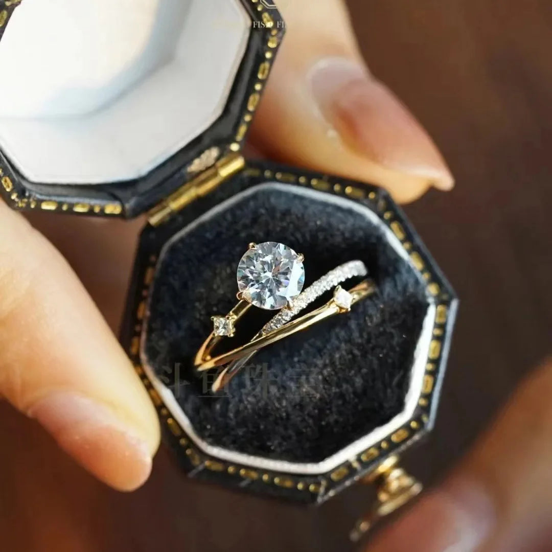 Luxury 18K Gold Plated 925 Sterling Silver 1.0ct Moissanite Simulated Diamond Rings for Women Wedding Engagement Ring