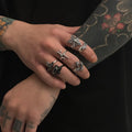 6Pcs/Set Punk Stackable Oil Drop Open Star Rings for Men Trendy Male Street Wearing Finger Ring Fashion Jewelry Accessories Gift