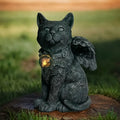 Solar-Powered Angel Cat with Glowing Tag Resin Figurine Garden Decor Accent Pet Memorial-Themed Art Ornament Solar-Lit Piece