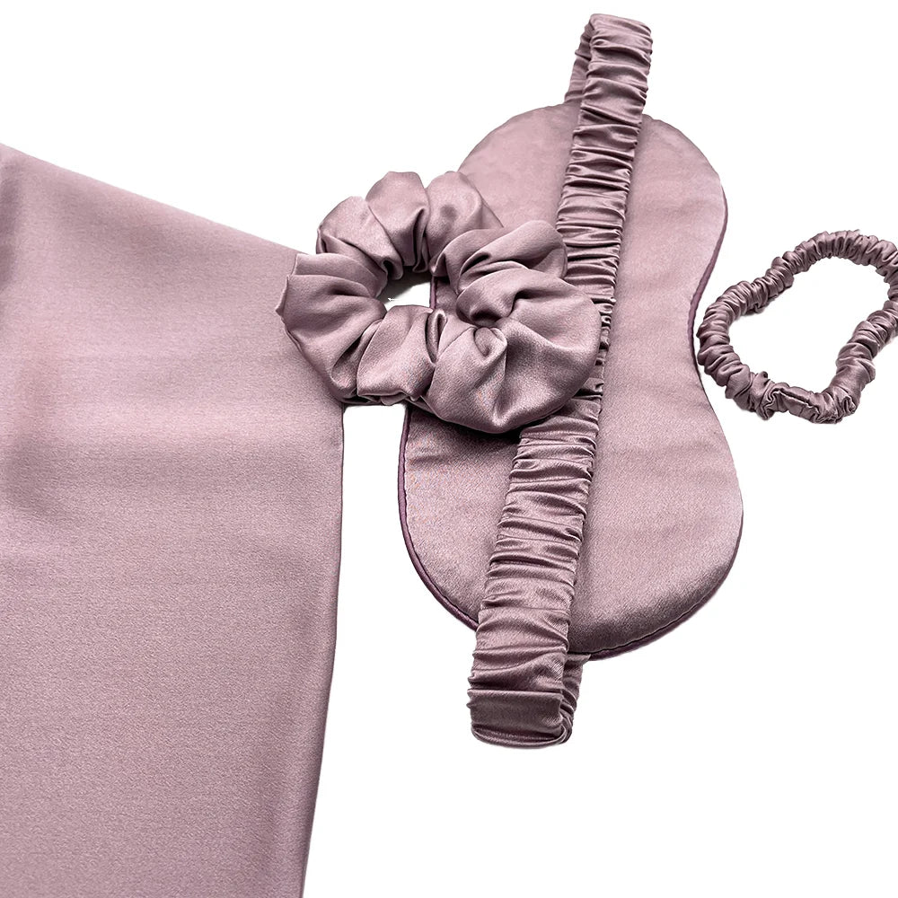 Custom Gift Box Pure Silk Eye Mask Scrunchie and Silk Pillowcase 3 Pieces 100% Mulberry Silk Pillow case Set