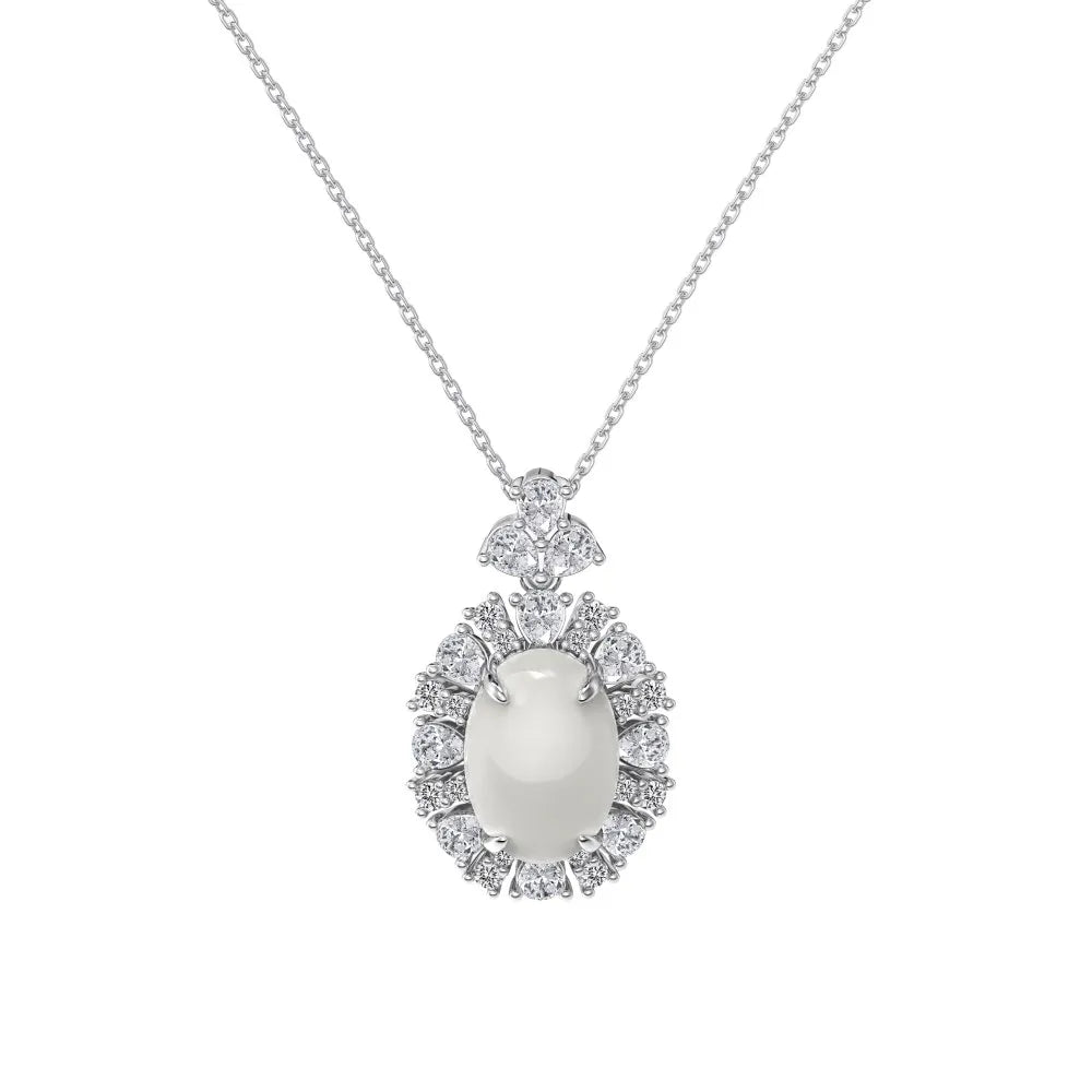 Dylam Top High Fine Jewelry Supplier 925 Sterling Silver 5A Cubic Zirconia White Chalcedony Pendant Necklace for Women Dress up