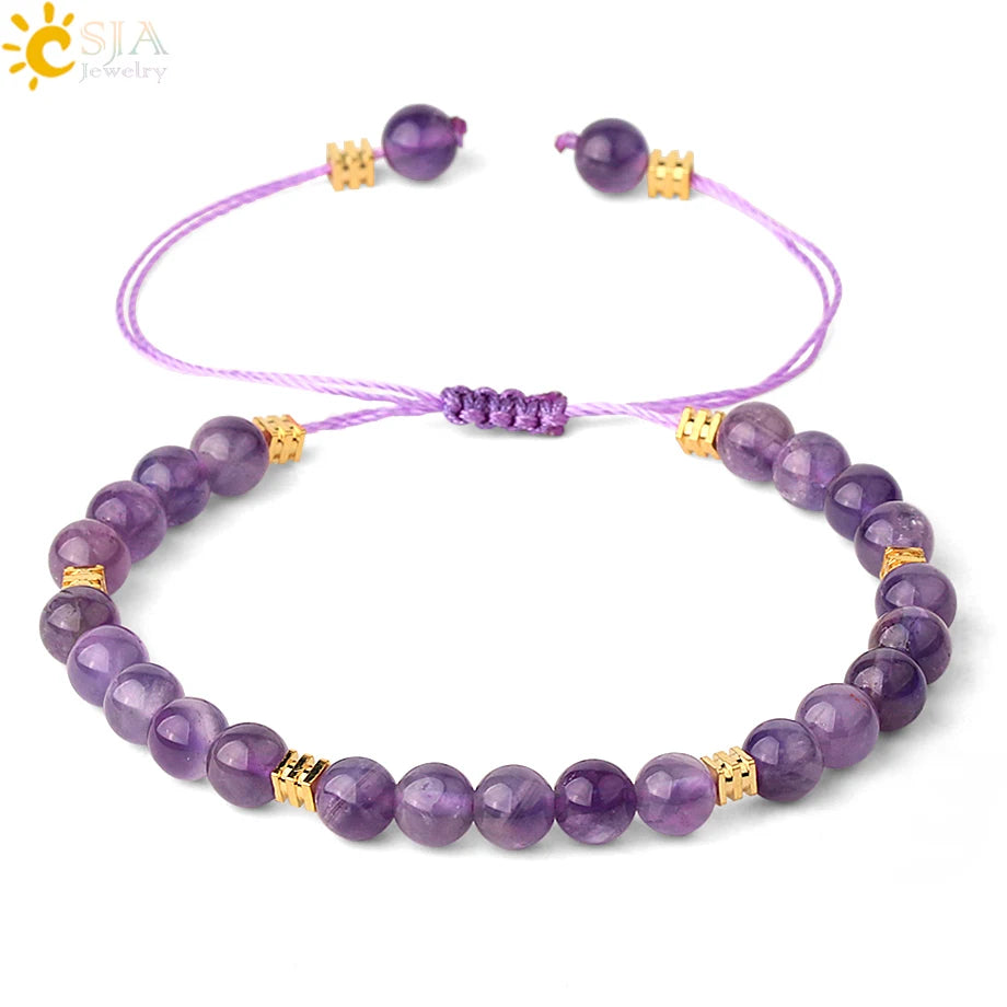 CSJA Fashion Women Men Natural Stone Purple Crystal Lapis Quartz Bead Braided Rope Adjustable Bracelet G544 MegaBDM