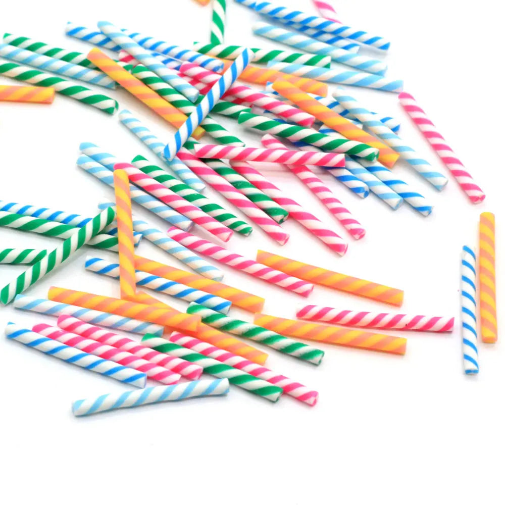1.5MM Miniature Candy Cane Sticks Polymer Clay Peppermint Charm Slime Making Supply for Sticking