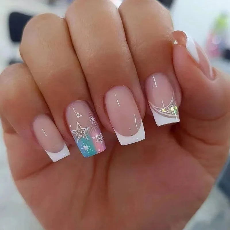 European Style Fresh and Cool Fragmented Glitter Nail Art Wearable Fake Nails European and American Sweet and Edgy Press on Nail