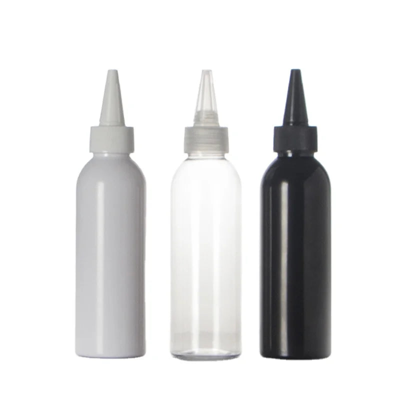 Plastic Bottle with Nozzle Twist Top Caps Empty Hot Sale 4oz 6oz 8oz PET Amber Clear Cosmetic Hair Growth Oils Applicator Bottle