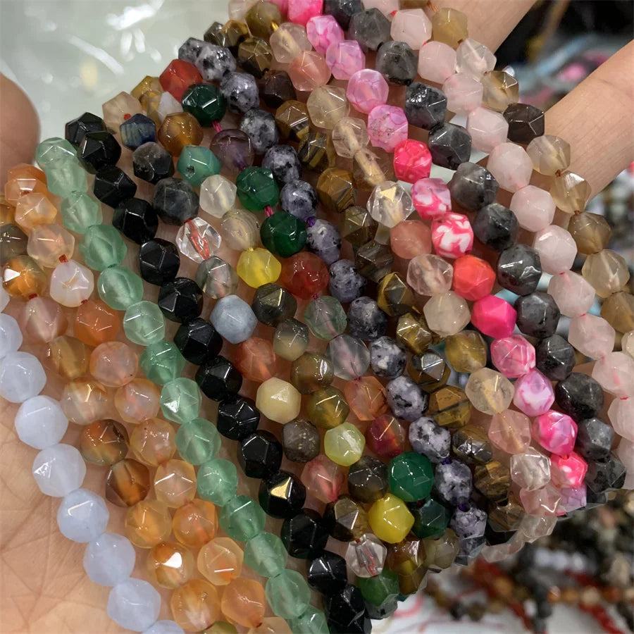 Wholesale Diamond 8mm Faceted Gemstone Beads Round Cutting Natural Agate Stone Beads for Jewelry Making