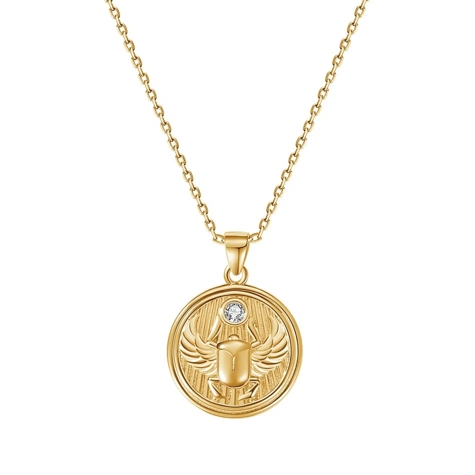 Nagosa 925 Sterling Silver Necklace 18k Gold Vermeil Zirconia Jewelry Scarab Coin Chain Pendant Necklaces