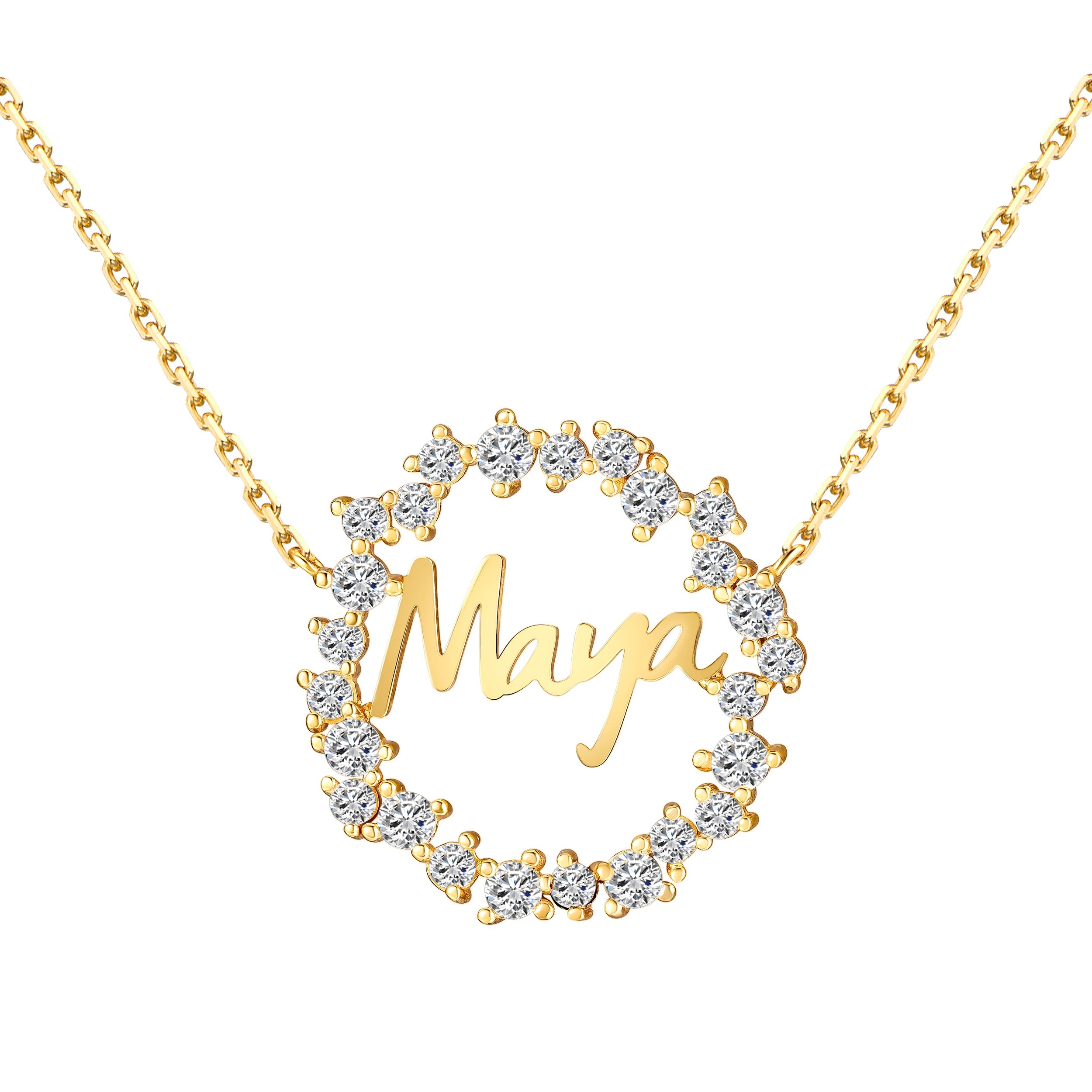 Personalized Zircon Loop Necklace Gold Plated S925 Sterling Silver Name Necklace