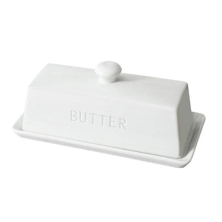 Custom Rectangle Ceramic Porcelain Butter Dish with Lid Eco-Friendly Kiln-Made Oven Microwave Safe