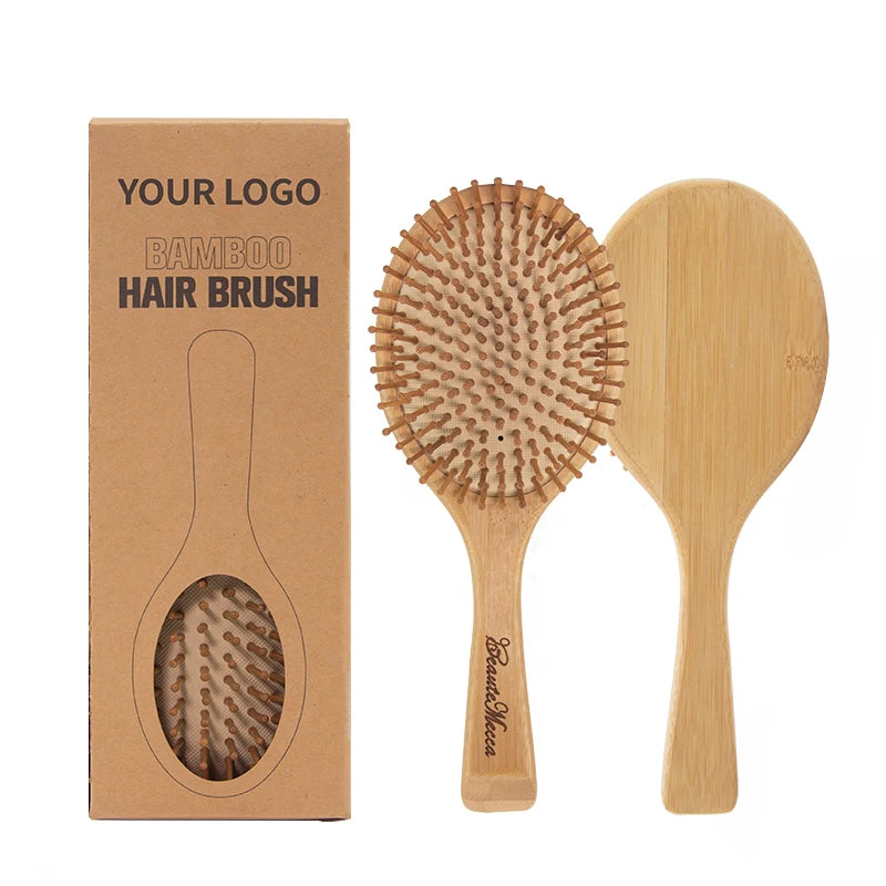 Biodegradable Bamboo Hair Detangling Paddle Brush with Natural Rubber Cushion for Home Use