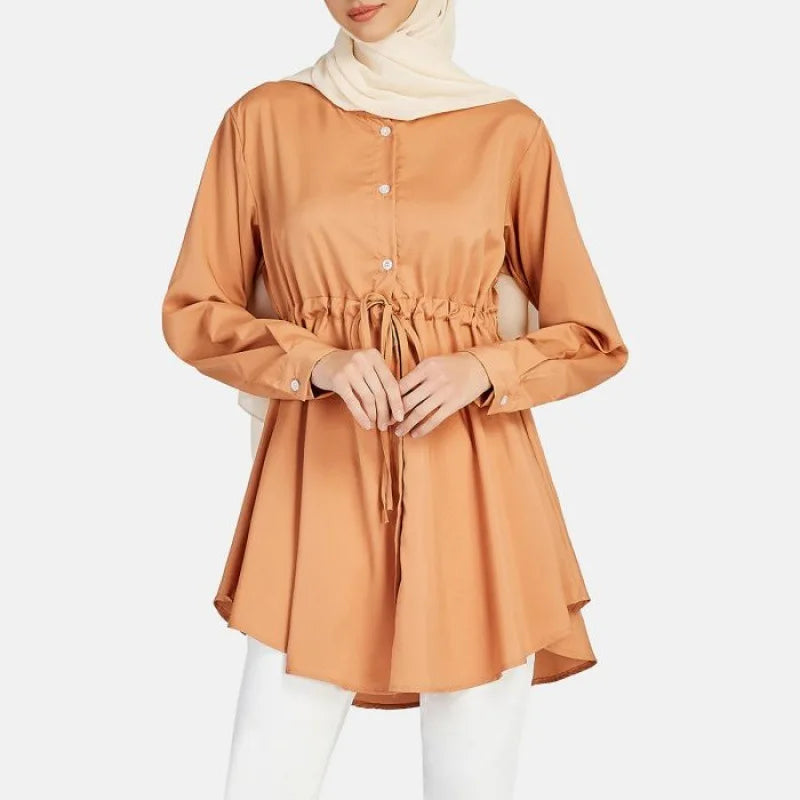 Long Sleeve Under T Shirt Women Muslims Women Shirt Model Long Sleeved Pleated Conservative Chiffon Top Shirt