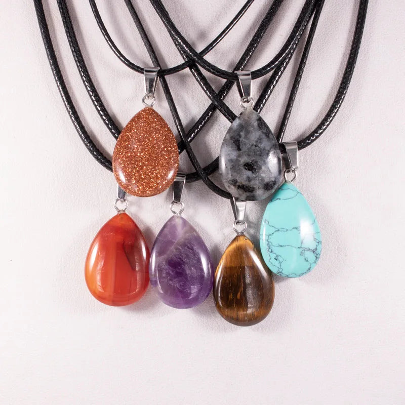 Natural Raw Stone Pendant Opal Flat Drop Agate Necklace Pendant Gemstone Pendants