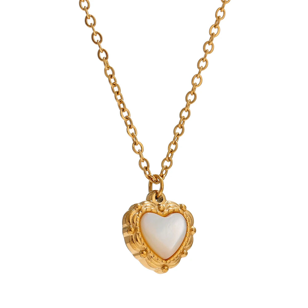 JINYOU 974 Stylish Shell Metal Chain Collar Necklace Stainless Steel Heart Pendant Necklace Jewelry