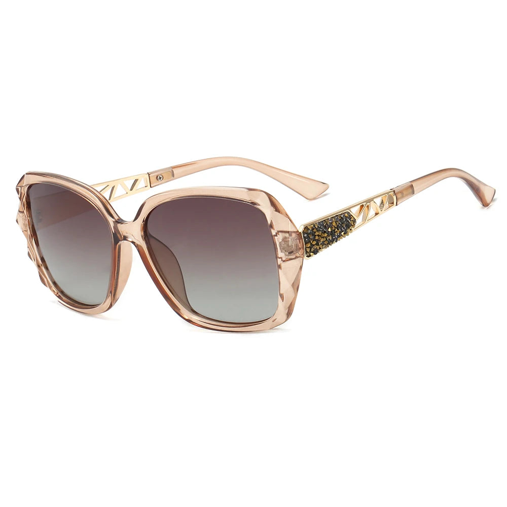 Women's Trendy UV400 Polarized Sunglasses with Light Shade Oversized TAC Lenses Blue/Clear PC Frame Fashion Sun Vision Eyewear