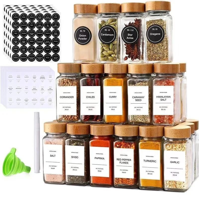 Eco-Friendly Glass Square Spice Jars with Plastic Shaker Lid (4oz/120ml) Customizable Cap Color & Spice Labels