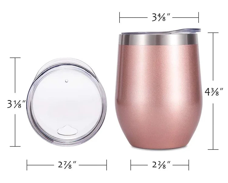 Insulated 304 Stainless Steel Double Walled Leak Proof Sliding Lid Rose Gold 12oz Glitter Wine Tumblers 12 oz Glass with Straw