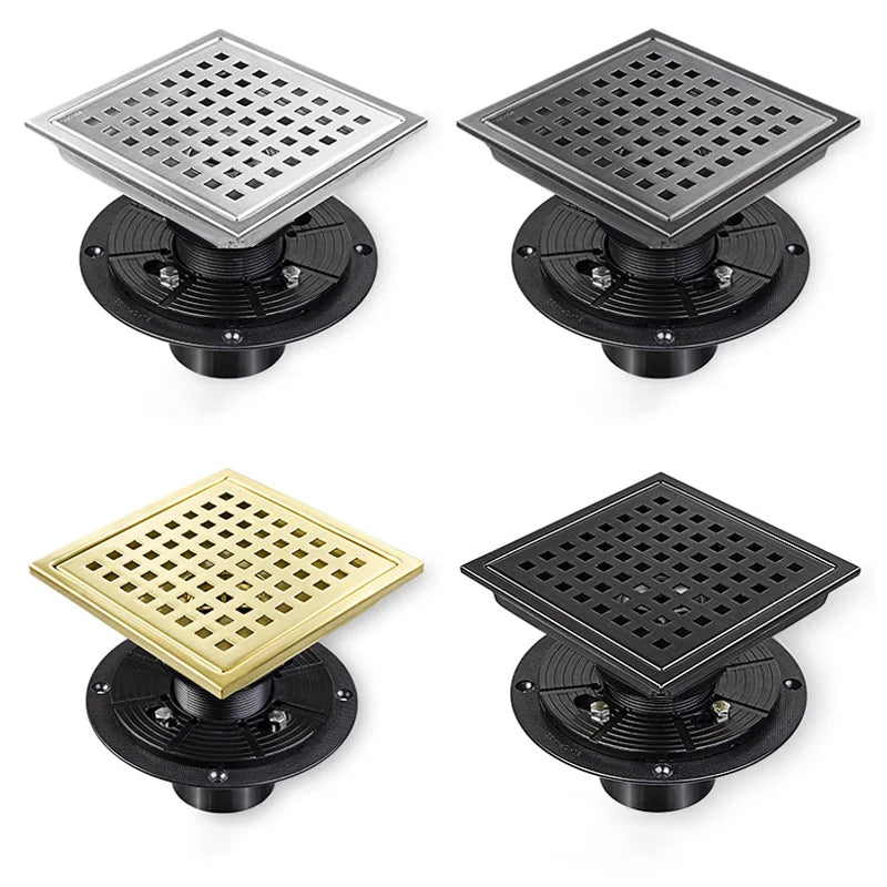 OEM Factory Square 304 Stainless Steel Bathroom Floor Drain with Flange Quadrato Pattern Grate High Flow Rate Shower Floor Drain