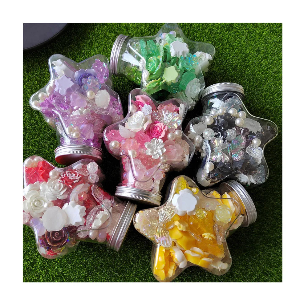 Mix Design Rose Flower Bowknot Heart Resin Flat Back Cabochon Star Bottle Packing Art Supply Decoration Charm Craft