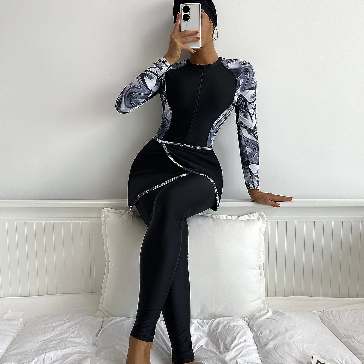 2023 New Muslim Borkini Modest Swimwear Swimsuit Long Sleeve Pants Swimsuit for Islamic Women Muslim Swimwear