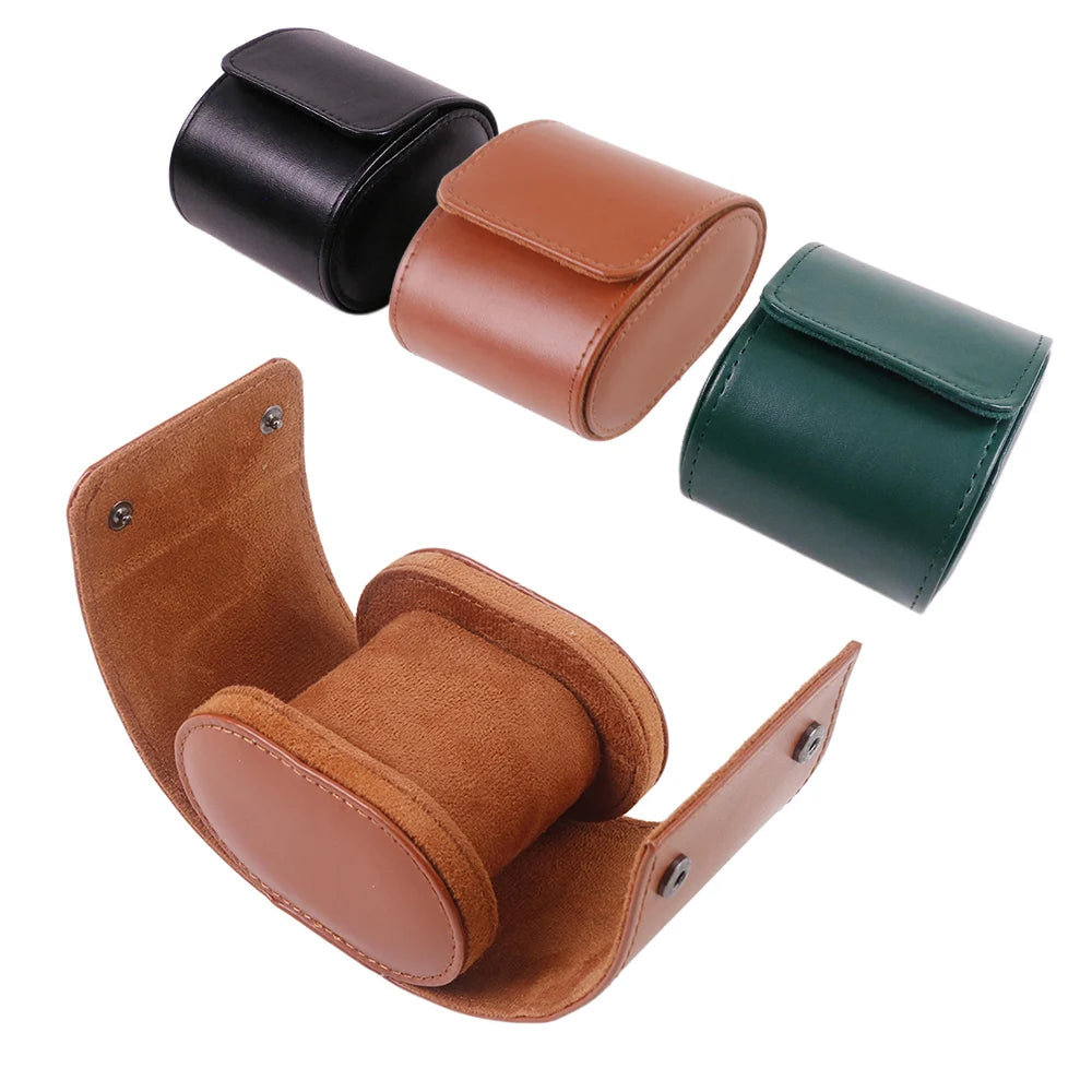 Wholesale Luxury Single Watch Box Black PU Leather Brown Green Travel Roll Bag Custom Logo Luxury Single Watch Packaging Case