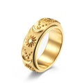 Fashion Stainless Steel Moon Star Rotating Spinner Ring Gold Plated Anti Fidget Anxiety Ring Bohemian Style