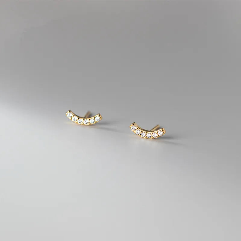 Wholesale Ladies 925 Sterling Silver Geometric Smile Mini Stud Earrings Fashion Party Jewelry Gold Crystal Zircon for Weddings