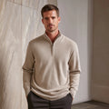 Men's Slim Style Half-Zip Mock Neck Wool Blend Sweater Breathable Thermal Front Logo Pattern Print for Office Casual Winter Wear