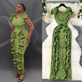Elegant Pleated Midi Dress for Women Empire 3D Ruffled Lace Vestidos Red