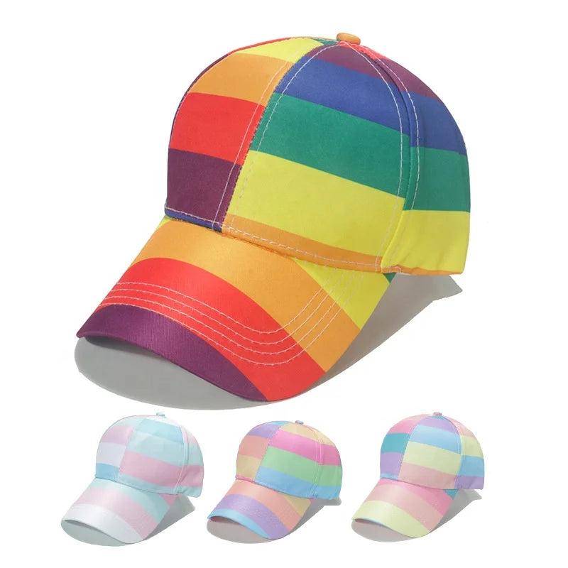 Landfond Street Style Custom Embroidery Colorful Logo 6 Panels Curved Brim Rainbow Baseball Caps for Adult