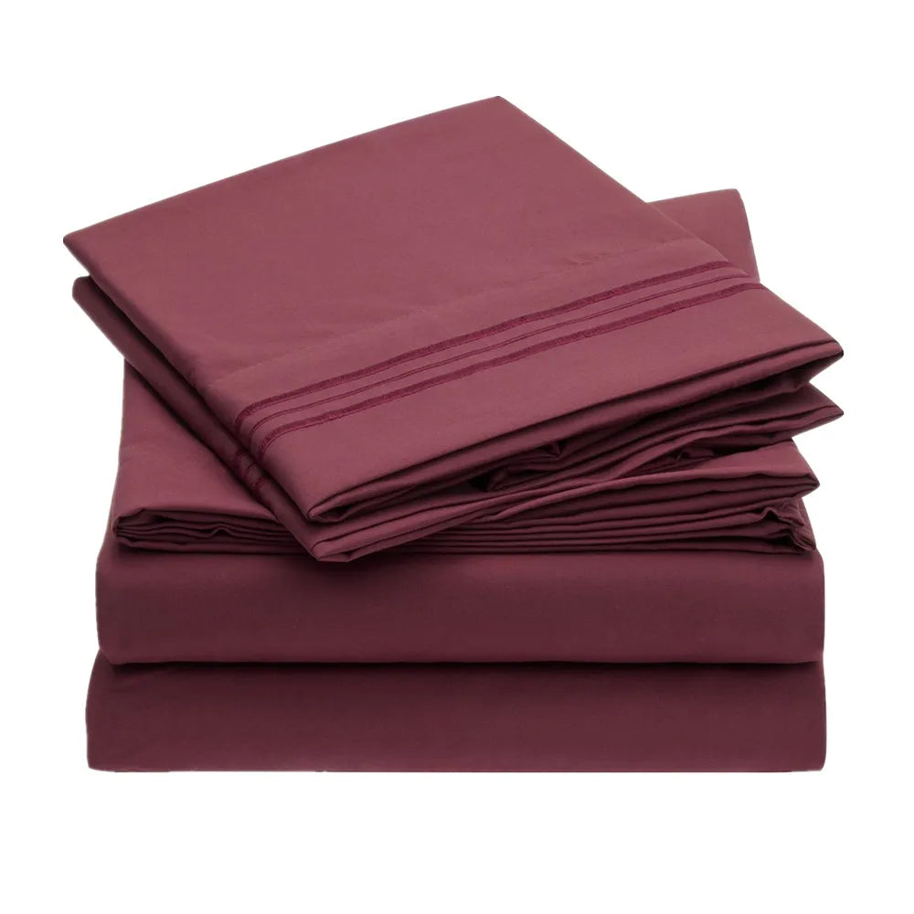 Deep Pocket Fitted Bed Sheet Set 1800 Series Microfiber 300tc Modern Solid 4-Piece